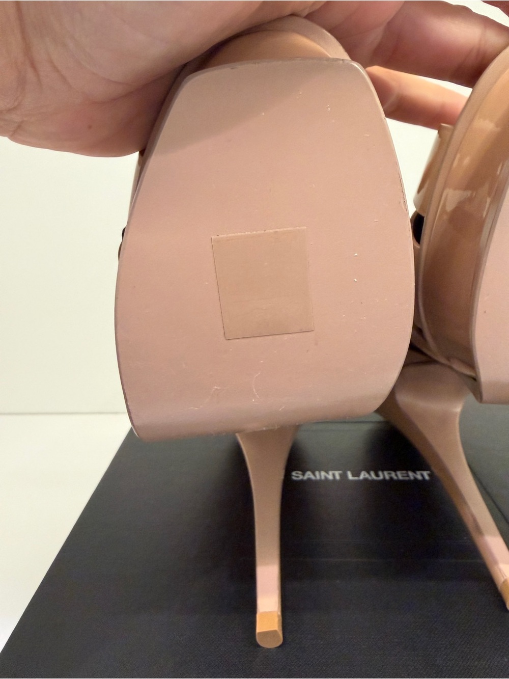 Yves Saint Laurent Tribute Nude Patent Leather T-Strap Platform Heels - Picture 3 of 7